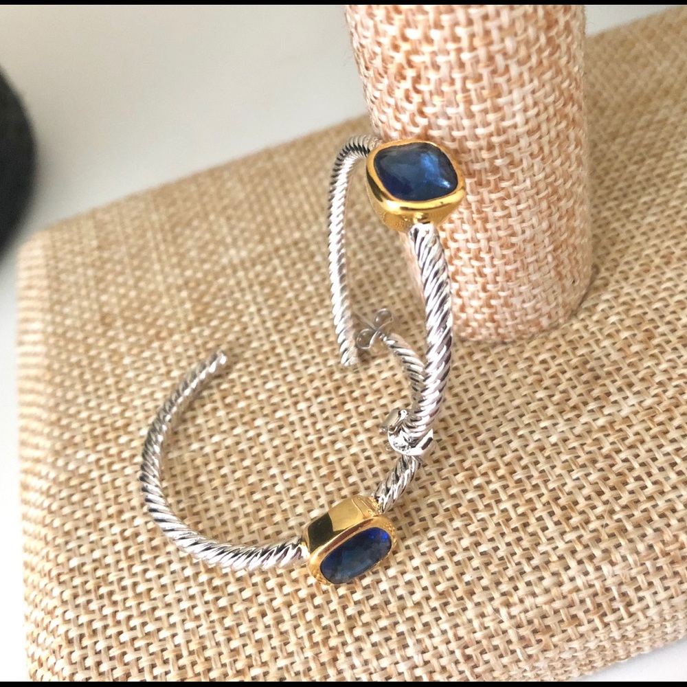 Fashion Designer Hoops with Blue Stone